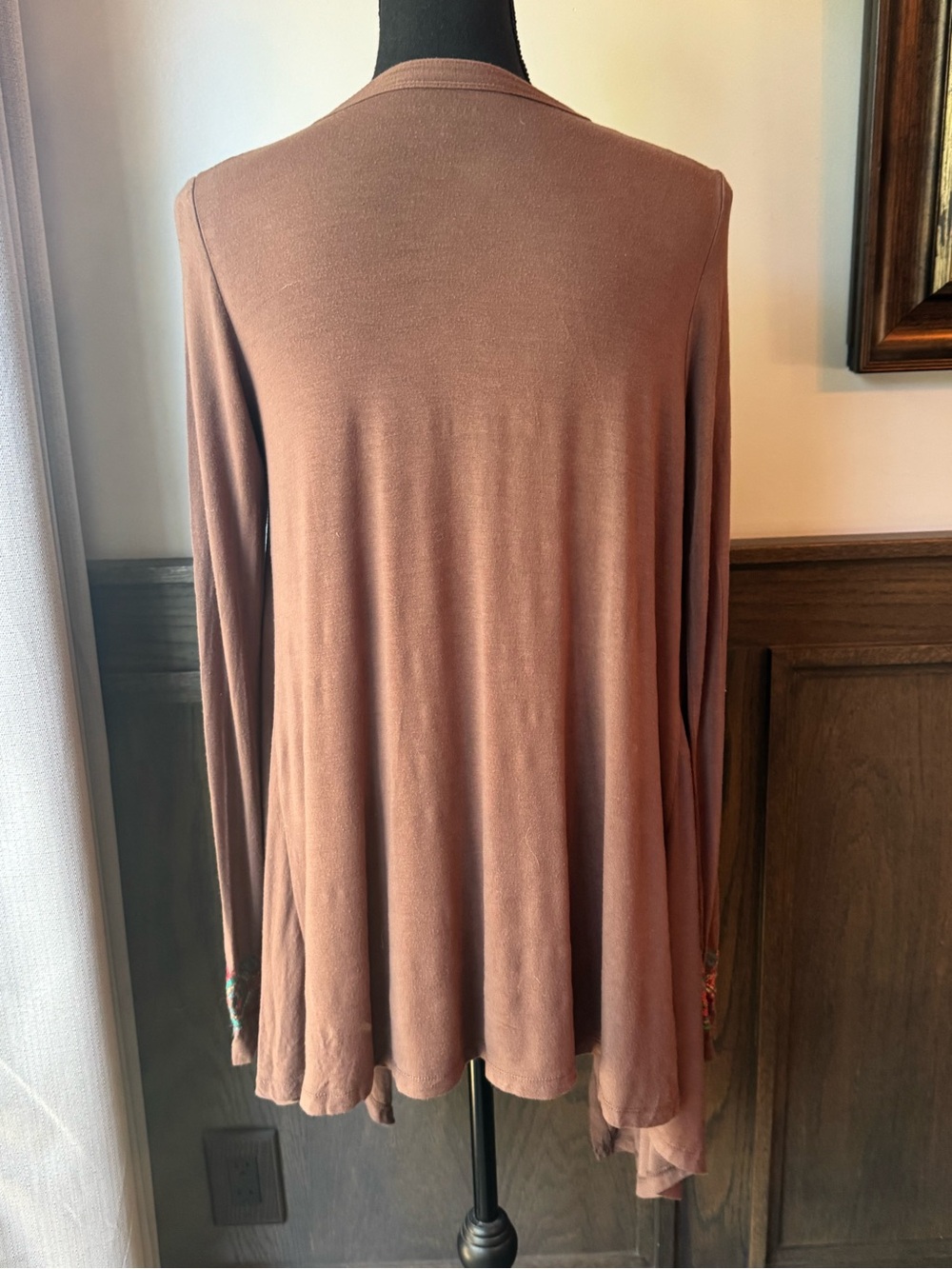 Stetson Brown Open-Front Cardigan with Turquoise & Orange Embroidery - Picture 4 of 8